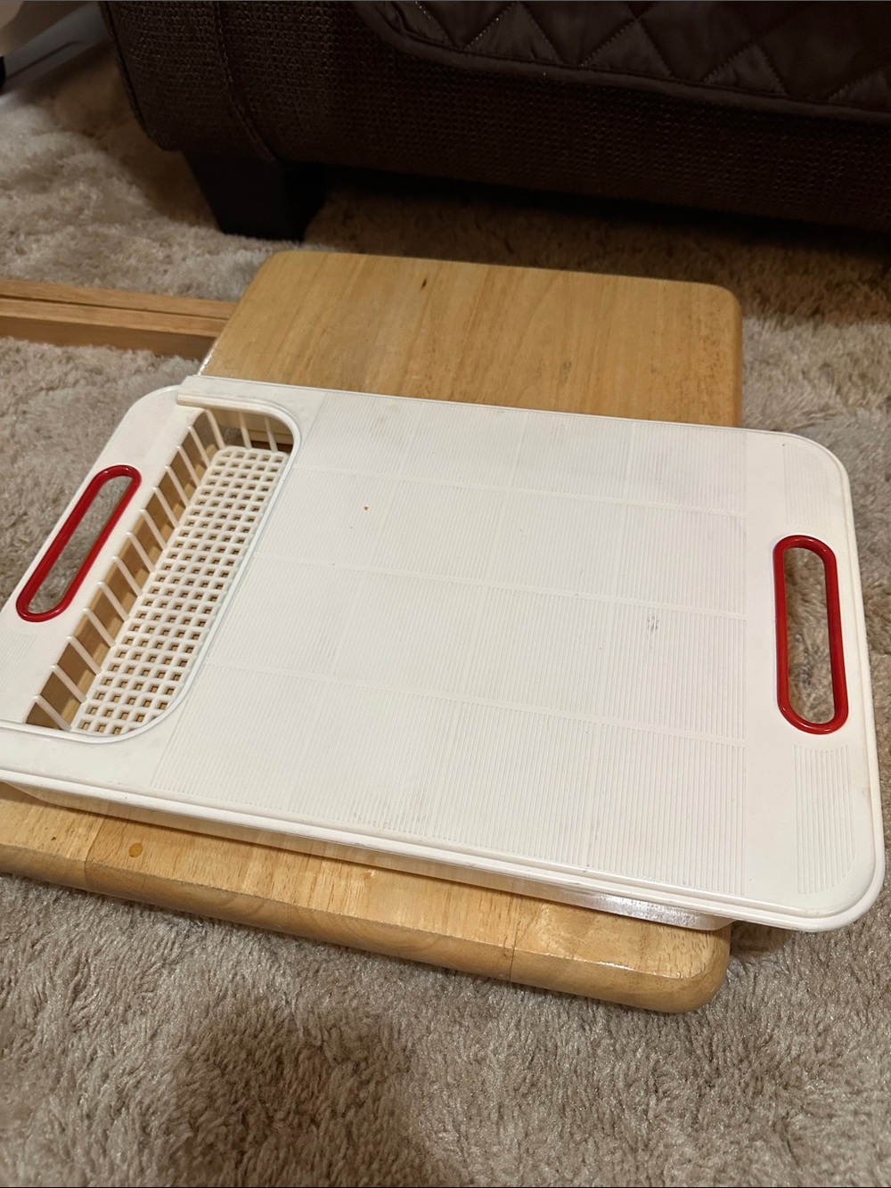 White and Red Multipurpose Kitchen Cutting Board with Utensil Caddy